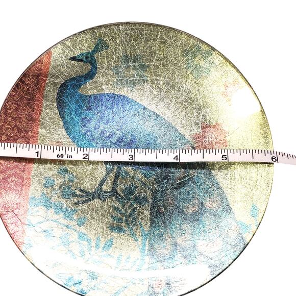 Pier 1 Imports Peacock Plates Appetizer Plates Glass Shimmer Foil Plates Set 4 - Picture 8 of 11